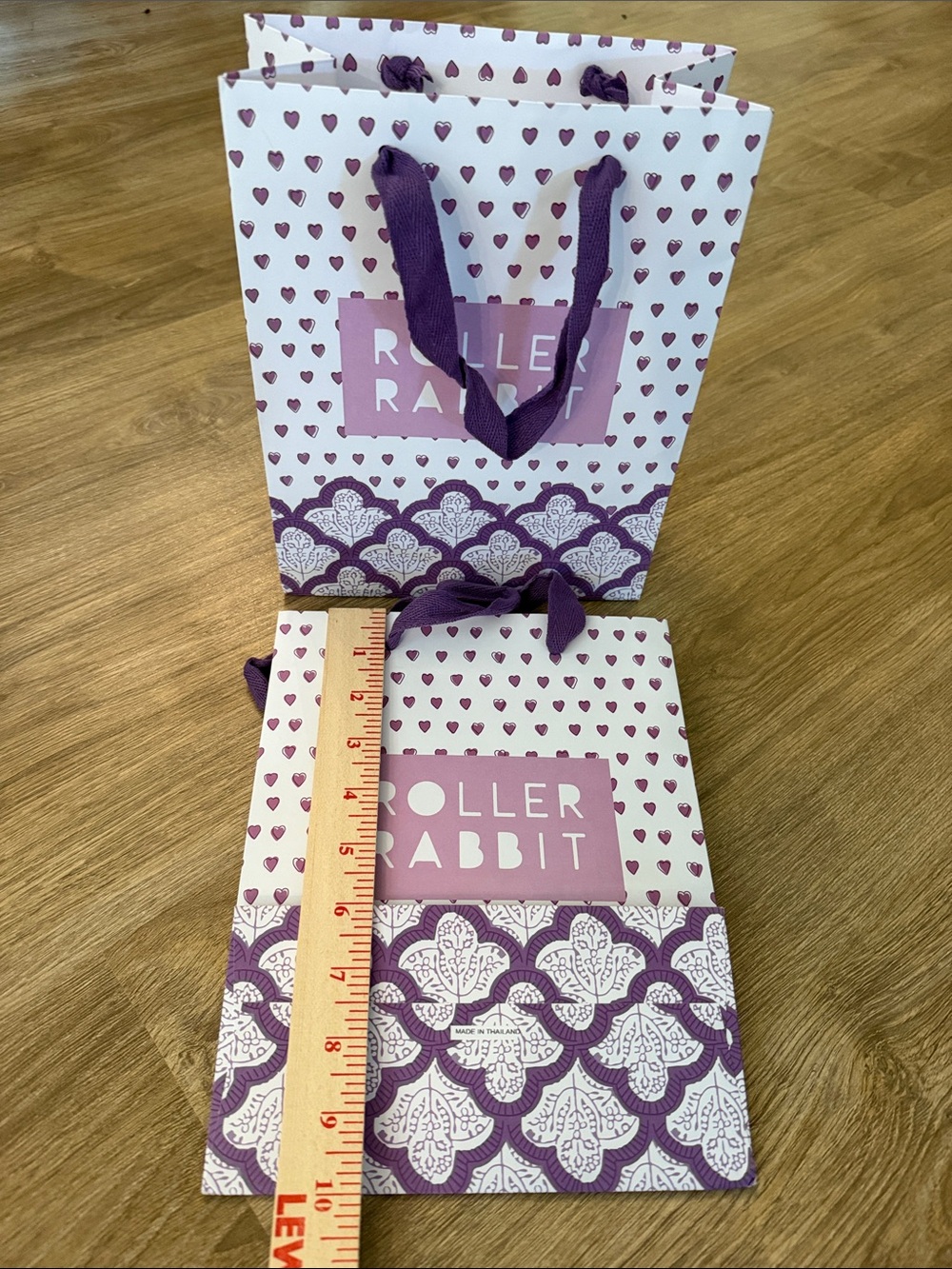Roller Rabbit Purple Heart Pattern Gift Bags with Ribbon Handles - Picture 4 of 4